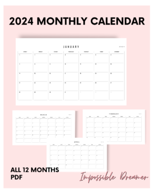 2024 Black and White Minimalist Calendar Mockup